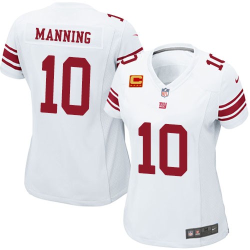 Women's Limited Eli Manning C Patch Nike Jersey White Road - #10 NFL New York Giants